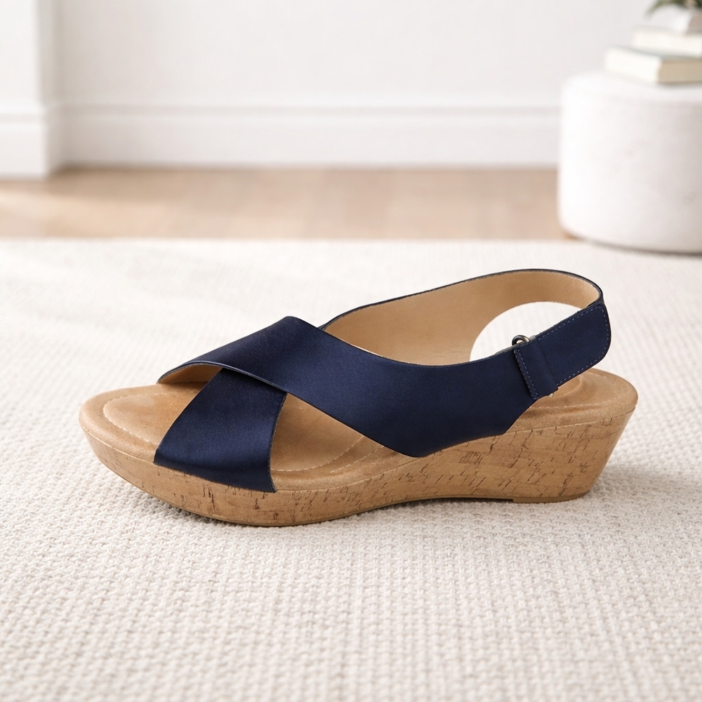 CL by Laundry Navy Wedge Sandals Size 10 - Picture 4 of 10